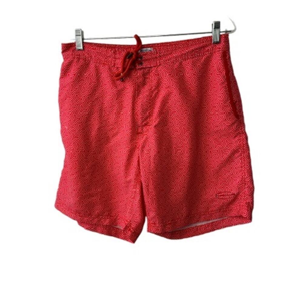 Beach Bros. Red & White Print Lined Swim Trunks Men's Size Large